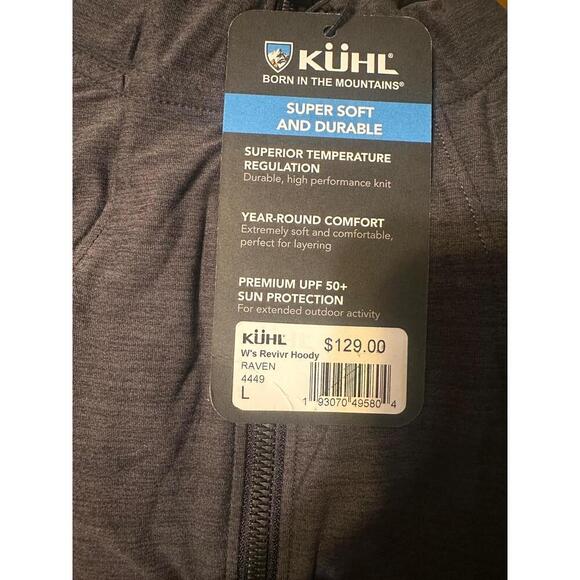 KÜHL Revivr Hoody NWT Womens Size L Raven Full Zip UPF 50+ Performance - Picture 4 of 4